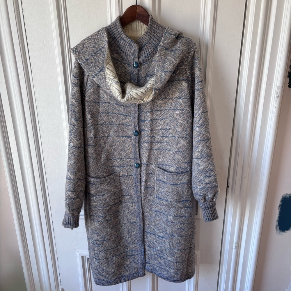 Women’s Wool Reversible Button Up Full Length Sweater Coat ,Belt Size Medium